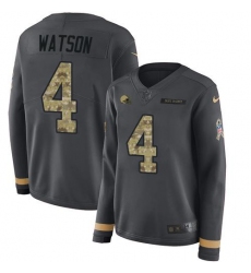 Women's Nike Cleveland Browns #4 Deshaun Watson Anthracite Salute To Service Stitched NFL Limited Therma Long Sleeve Jersey