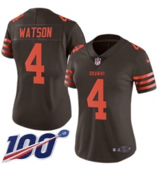 Women's Nike Cleveland Browns #4 Deshaun Watson Brown Stitched NFL Limited Rush 100th Season Jersey