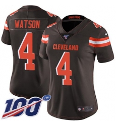 Women's Nike Cleveland Browns #4 Deshaun Watson Brown Team Color Stitched NFL 100th Season Vapor Untouchable Limited Jersey