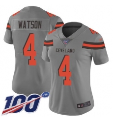 Women's Nike Cleveland Browns #4 Deshaun Watson Gray Stitched NFL Limited Inverted Legend 100th Season Jersey