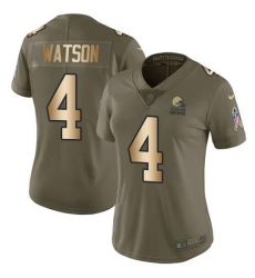 Women's Nike Cleveland Browns #4 Deshaun Watson Olive Gold Stitched NFL Limited 2017 Salute To Service Jersey