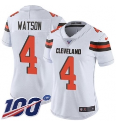 Women's Nike Cleveland Browns #4 Deshaun Watson White Stitched NFL 100th Season Vapor Limited Jersey