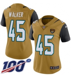 Women's Nike Jacksonville Jaguars #44 Travon Walker Gold Stitched NFL Limited Rush 100th Season Jersey