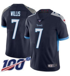 Men's Nike Tennessee Titans #7 Malik Willis Navy Blue Team Color Stitched NFL 100th Season Vapor Limited Jersey