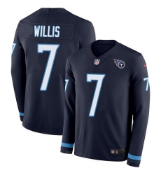 Men's Nike Tennessee Titans #7 Malik Willis Navy Blue Team Color Stitched NFL Limited Therma Long Sleeve Jersey