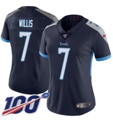 Women's Nike Tennessee Titans #7 Malik Willis Navy Blue Team Color Stitched NFL 100th Season Vapor Limited Jersey