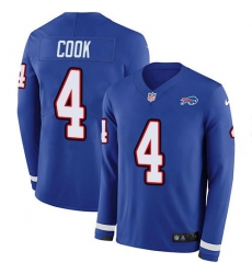 Men's Nike Buffalo Bills #4 James Cook Royal Blue Team Color Stitched NFL Limited Therma Long Sleeve Jersey