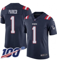 Men's Nike New England Patriots #1 DeVante Parker Navy Blue Stitched NFL Limited Rush 100th Season Jersey