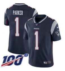 Men's Nike New England Patriots #1 DeVante Parker Navy Blue Team Color Stitched NFL 100th Season Vapor Limited Jersey