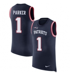 Men's Nike New England Patriots #1 DeVante Parker Navy Blue Team Color Stitched NFL Limited Rush Tank Top Jersey