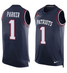 Men's Nike New England Patriots #1 DeVante Parker Navy Blue Team Color Stitched NFL Limited Tank Top Jersey