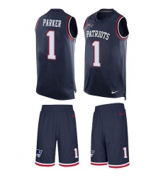 Men's Nike New England Patriots #1 DeVante Parker Navy Blue Team Color Stitched NFL Limited Tank Top Suit Jersey