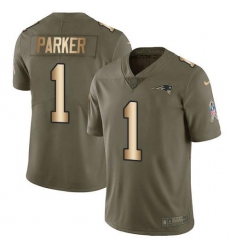 Men's Nike New England Patriots #1 DeVante Parker Olive Gold Stitched NFL Limited 2017 Salute To Service Jersey