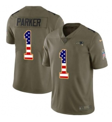 Men's Nike New England Patriots #1 DeVante Parker Olive USA Flag Stitched NFL Limited 2017 Salute To Service Jersey