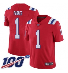 Men's Nike New England Patriots #1 DeVante Parker Red Alternate Stitched NFL 100th Season Vapor Limited Jersey