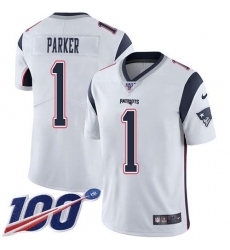 Men's Nike New England Patriots #1 DeVante Parker White Stitched NFL 100th Season Vapor Limited Jersey