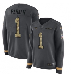 Women's Nike New England Patriots #1 DeVante Parker Anthracite Salute To Service Stitched NFL Limited Therma Long Sleeve Jersey