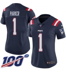 Women's Nike New England Patriots #1 DeVante Parker Navy Blue Stitched NFL Limited Rush 100th Season Jersey