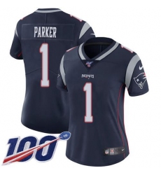 Women's Nike New England Patriots #1 DeVante Parker Navy Blue Team Color Stitched NFL 100th Season Vapor Limited Jersey