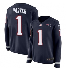 Women's Nike New England Patriots #1 DeVante Parker Navy Blue Team Color Stitched NFL Limited Therma Long Sleeve Jersey