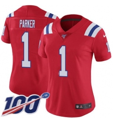 Women's Nike New England Patriots #1 DeVante Parker Red Alternate Stitched NFL 100th Season Vapor Limited Jersey