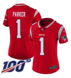 Women's Nike New England Patriots #1 DeVante Parker Red Stitched NFL Limited Inverted Legend 100th Season Jersey