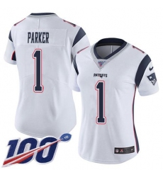 Women's Nike New England Patriots #1 DeVante Parker White Stitched NFL 100th Season Vapor Limited Jersey