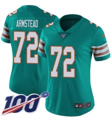 Women's Nike Miami Dolphins #72 Terron Armstead Aqua Green Alternate Stitched NFL 100th Season Vapor Untouchable Limited Jersey