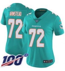 Women's Nike Miami Dolphins #72 Terron Armstead Aqua Green Team Color Stitched NFL 100th Season Vapor Untouchable Limited Jersey