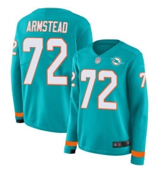 Women's Nike Miami Dolphins #72 Terron Armstead Aqua Green Team Color Stitched NFL Limited Therma Long Sleeve Jersey