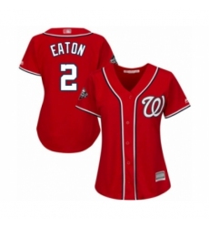 Women's Washington Nationals #2 Adam Eaton Authentic Red Alternate 1 Cool Base 2019 World Series Bound Baseball Jersey