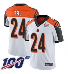 Youth Nike Cincinnati Bengals #24 Vonn Bell White Super Bowl LVI Patch Stitched NFL 100th Season Vapor Limited Jersey