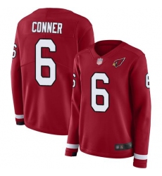 Women's Arizona Cardinals #6 James Conner Red Team Color Stitched NFL Limited Therma Long Sleeve Jersey