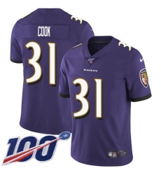 Men's Nike Baltimore Ravens #31 Dalvin Cook Purple Team Color Stitched NFL 100th Season Vapor Untouchable Limited Jersey