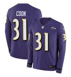 Men's Nike Baltimore Ravens #31 Dalvin Cook Purple Team Color Stitched NFL Limited Therma Long Sleeve Jersey