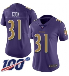 Women's Nike Baltimore Ravens #31 Dalvin Cook Purple Stitched NFL Limited Rush 100th Season Jersey