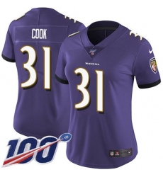 Women's Nike Baltimore Ravens #31 Dalvin Cook Purple Team Color Stitched NFL 100th Season Vapor Untouchable Limited Jersey