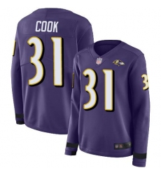 Women's Nike Baltimore Ravens #31 Dalvin Cook Purple Team Color Stitched NFL Limited Therma Long Sleeve Jersey