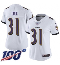 Women's Nike Baltimore Ravens #31 Dalvin Cook White Stitched NFL 100th Season Vapor Untouchable Limited Jersey