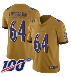 Men's Nike Baltimore Ravens #64 Tyler Linderbaum Gold Stitched NFL Limited Inverted Legend 100th Season Jersey