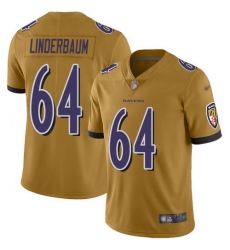 Men's Nike Baltimore Ravens #64 Tyler Linderbaum Gold Stitched NFL Limited Inverted Legend Jersey