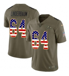 Men's Nike Baltimore Ravens #64 Tyler Linderbaum OliveUSA Flag Stitched NFL Limited 2017 Salute To Service Jersey