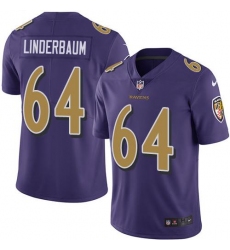 Men's Nike Baltimore Ravens #64 Tyler Linderbaum Purple Stitched NFL Limited Rush Jersey