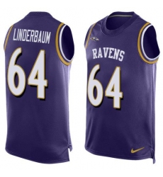 Men's Nike Baltimore Ravens #64 Tyler Linderbaum Purple Team Color Stitched NFL Limited Tank Top Jersey