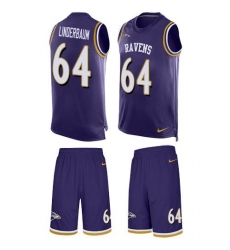 Men's Nike Baltimore Ravens #64 Tyler Linderbaum Purple Team Color Stitched NFL Limited Tank Top Suit Jersey