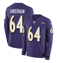 Men's Nike Baltimore Ravens #64 Tyler Linderbaum Purple Team Color Stitched NFL Limited Therma Long Sleeve Jersey