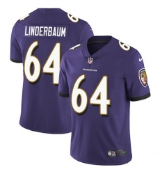 Men's Nike Baltimore Ravens #64 Tyler Linderbaum Purple Team Color Stitched NFL Vapor Untouchable Limited Jersey