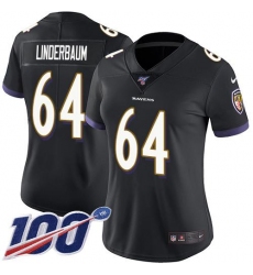 Women's Nike Baltimore Ravens #64 Tyler Linderbaum Black Alternate Stitched NFL 100th Season Vapor Untouchable Limited Jersey