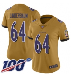 Women's Nike Baltimore Ravens #64 Tyler Linderbaum Gold Stitched NFL Limited Inverted Legend 100th Season Jersey