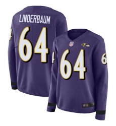 Women's Nike Baltimore Ravens #64 Tyler Linderbaum Purple Team Color Stitched NFL Limited Therma Long Sleeve Jersey